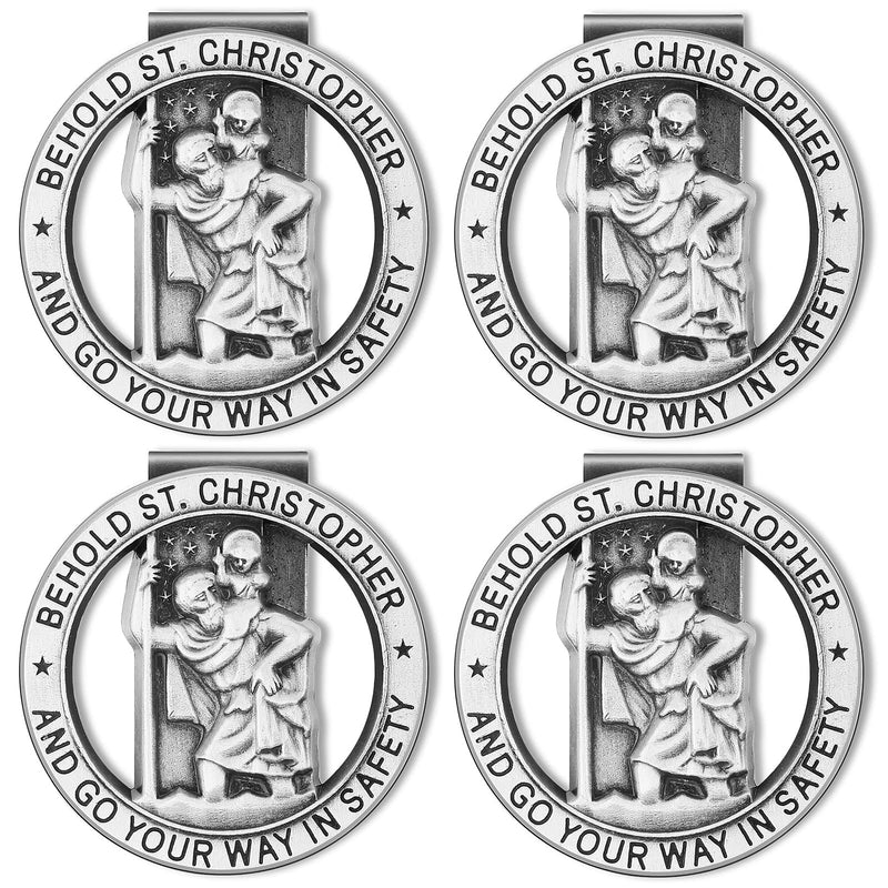 St Christopher Medal for Car Silver Saint Christopher Visor Clip Religious Car Medals Go Your Way in Safety Car Visor Clip Auto Sun Visor Accessories for Parent Family Friend (4) 4