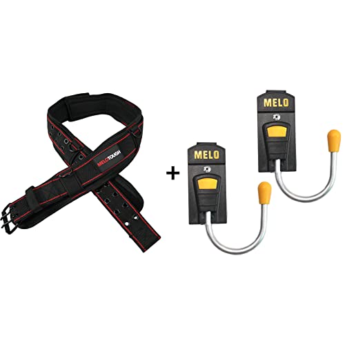 MELOTOUGH 1 Pack Padded Tool Belt with D Ring and Strong Durable Double Metal Roller Buckle,Adjustable Waist + 2 Pack Tool Holster Cordless Drill Holster Tool Hook