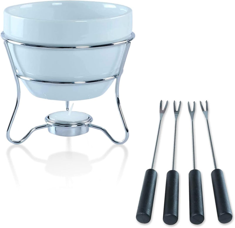 Chocolate Fondue Pot Butter warmer Bowl Set with 4 Dipping Forks & Tea Light Holder – For the Perfect Melted,Chocolate & Cheese Serving fondue set valentines day gifts (1) 1
