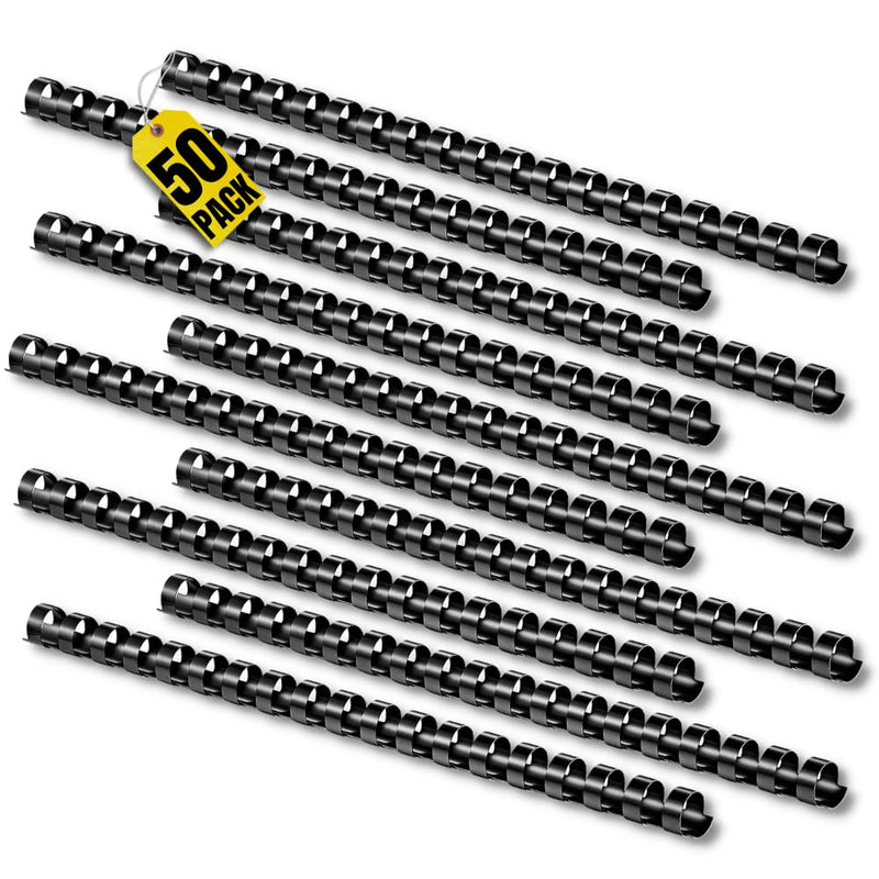 1InTheOffice Comb Binding Spines 8.5x11, Ring Plastic Binding Comb, Black Comb Spines, 1/2" Diameter (50/Pack)