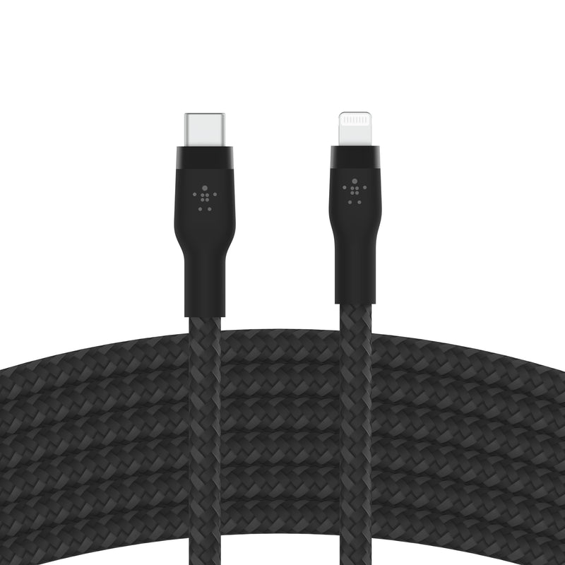 Belkin BoostCharge Pro Flex Braided USB Type C to Lightning Cable (3M/10ft), MFi Certified 20W Fast Charging PD Power Delivery for iPhone 14, iPhone 13, 12, 11, Pro, Max, Mini, SE, iPad - Black 9.9 ft