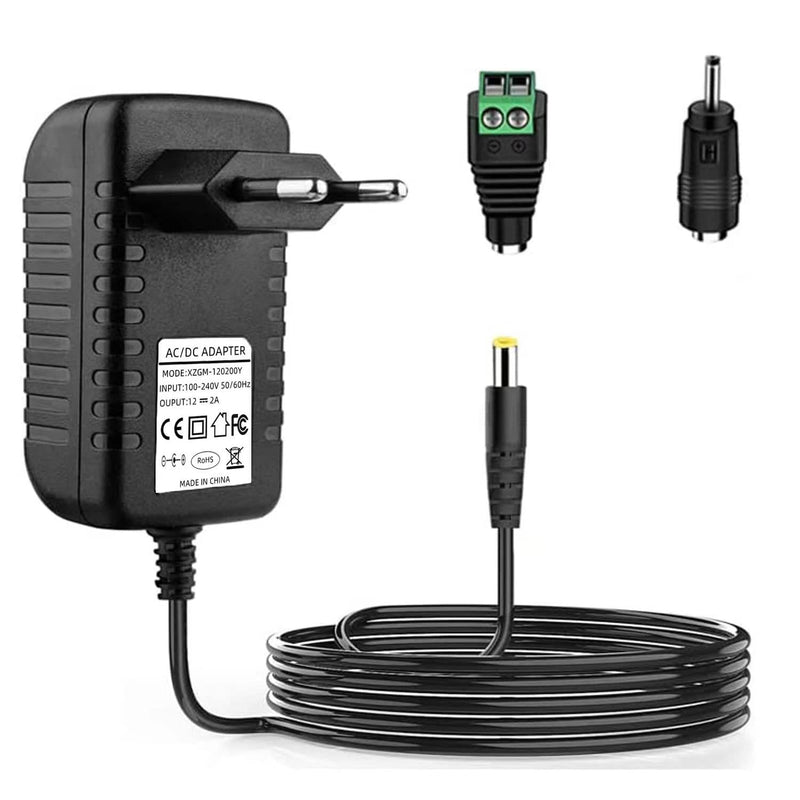 12V 2A 24W Universal Power Supply DC Transformer with 1.2 m Cable | DC plug 5.5 x 2.1 mm replacement power supply for all 12V 2A devices 12V2A