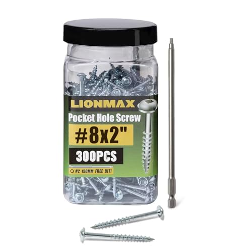 LIONMAX Pocket Hole Screws 2 Inch, 300 PCS, #8 x 2 Pocket Screw, Interior #8 x 2" Zinc Plated