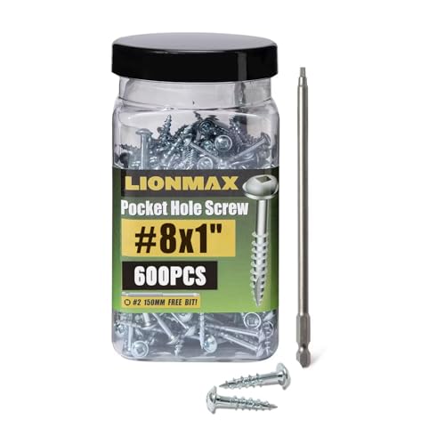 LIONMAX Pocket Hole Screws #8 x 1 Inch, 600 PCS, Galvanized Pocket Screws #8 x 1" Zinc Plated
