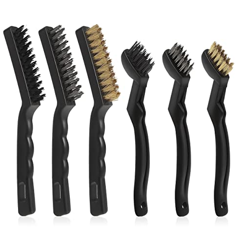 VASTOOLS Hand Wire Brush Set, 6 Pieces, 2 x Brass Wire Brush (Grill Brush), 2 x Stainless Steel Brushes, 2 x Nylon Brushes, for Removing Stubborn Residues and Rust Pack of 6
