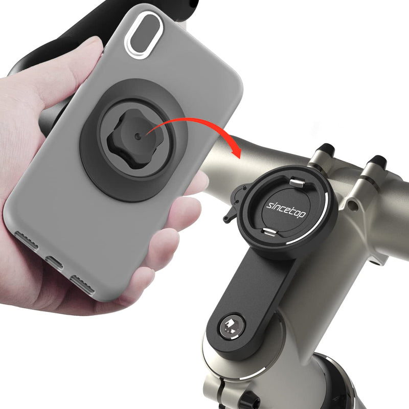 sincetop Bike Phone Mount, Mountain Cell Holder with Adapter, Aluminum Bicycle Mount for MTB Road Stem, Universal Quick Detach Cycling Clamp Built-in Ultra-Lock iPhone Samsung, Black 【Gen 1】Bike Stem Mount-Black