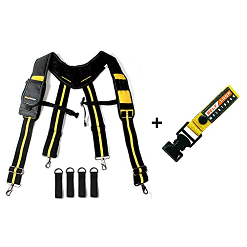 MELOTOUGH Padded Suspenders/Tool Belt Suspenders with phone holder Tape Holder Pencil holder + Work Glove Holder Webbing Gloves