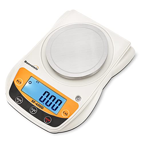 Bonvoisin Digital Lab Scale 600g x 0.01g Precision Electronic Scale LCD Display Analytical Balance Jewelry Scale Scientific Scale 0.01g Accuracy White