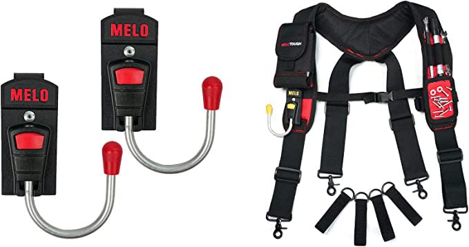 MELOTOUGH 2 Pack Tool Holster Cordless Drill Holster Tool Hook Single + 1 Pack Magnetic Suspenders Tool Belt Suspenders with Large Moveable Phone Holder