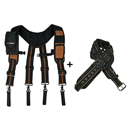 MELOTOUGH Magnetic Suspenders Tool Belt Suspenders + Padded Tool Belt with handle strap Construction Work Belt with D ring to hook
