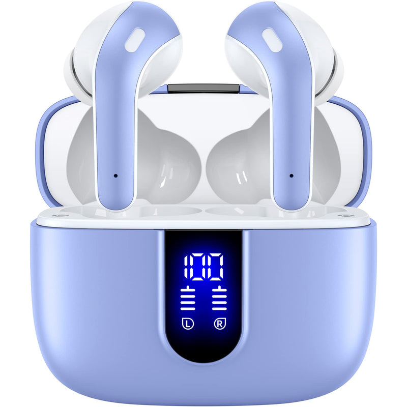 TAGRY Bluetooth Headphones True Wireless Earbuds 60H Playback LED Power Display Earphones with Wireless Charging Case IPX5 Waterproof in-Ear Ear buds with Mic for TV Smart Phone Laptop Computer Sports M Purple