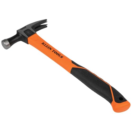 Klein Tools H80718 Straight-Claw Hammer with Smooth Head, 18-Ounce, Fiberglass Non-Slip Shock Absorbing Grip Handle with Tether Hole, 15-Inch 18 oz Fiberglass Handle