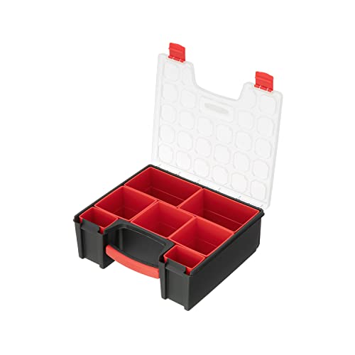 INTERTOOL Hardware Organizer with 7 Deep Removable Bins - Small Parts Storage Tool Box for Nuts, Bolts, Screws, Nails - Portable Handle Transparent Lid with Locks BX08-4032 7 Removeable Bins, Deep