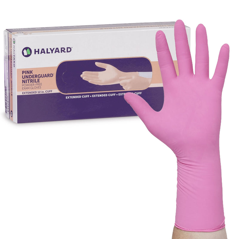HALYARD PINK UNDERGUARD Nitrile Exam Gloves, Powder-Free, 4.7 mil, Extended 12" Cuff, Pink X-Small 100