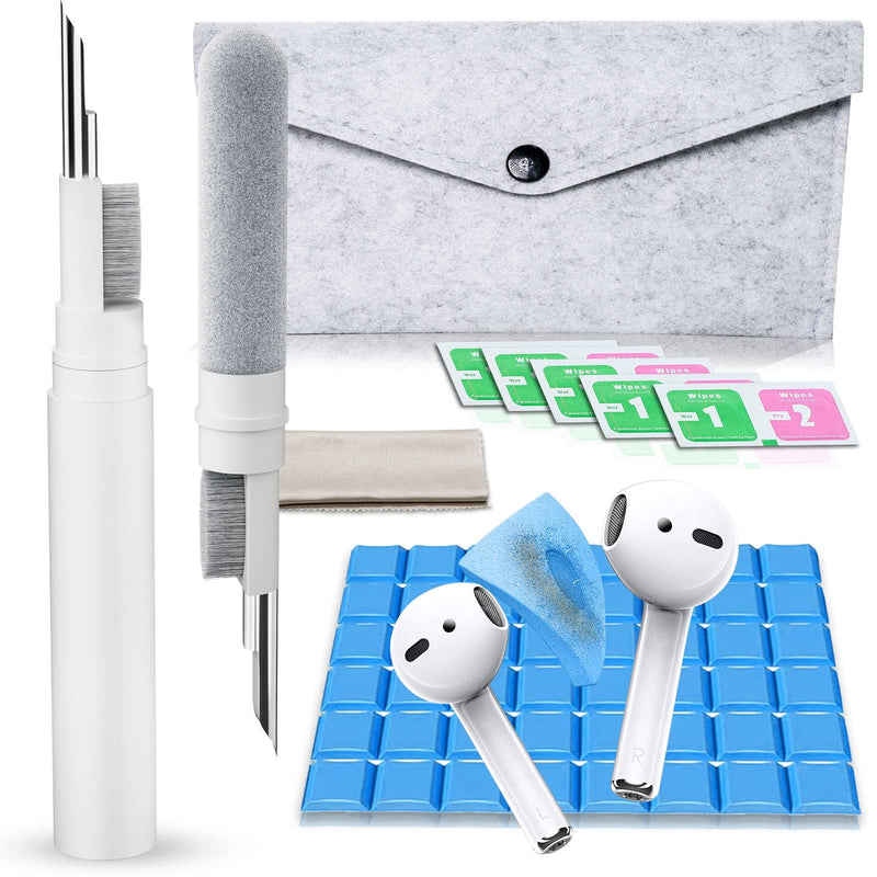 AKIKI Cleaner Kit for Airpods, Earbuds Cleaning kit for Airpods Pro 1 2 3, Phone Cleaner kit with Brush for Bluetooth Earbuds Cleaner, Wireless Earphones,iPhone,Laptop, Camera (White) White