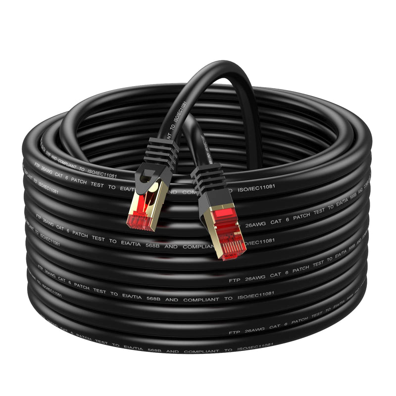 Cat6 Outdoor Ethernet Cable 100ft,Outdoor Shielded Grounded UV Resistant Waterproof Buried-able Network Cord Compatible for Ca6/Cat5/Cat5e,for Game,Router,LAN,TV