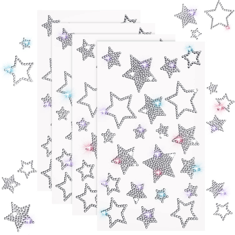 Epakh 84 Pieces Christmas Self Adhesive Rhinestone Star Stickers, Silver Glitter Bling Crystal Star Sticker for Christmas Package Gift Decor Holiday Window Car Decal Accessories, 4 Sheets