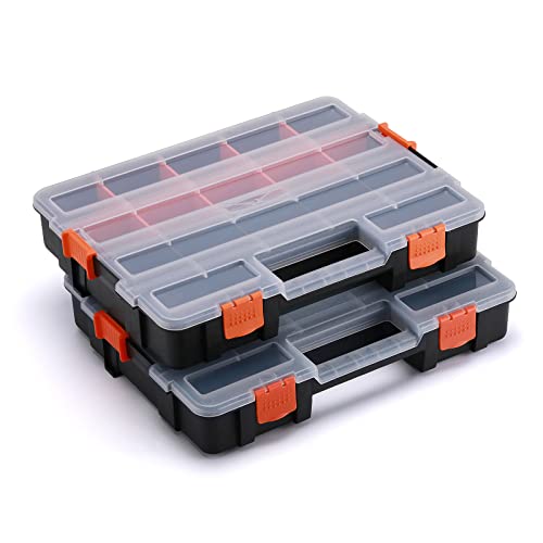 Tool Box Organizer Interlocking Black Small Parts Organizer for Fasteners and Crafts w/Removable Dividers (2 Piece Pack) 2 PCS Toolbox Organizer