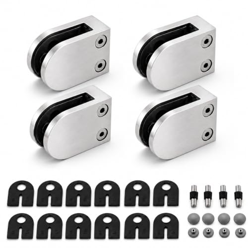 4-Pcs Round Flat-Back Glass Clamps, 304 Stainless Steel, Polished 4 D,Hair line
