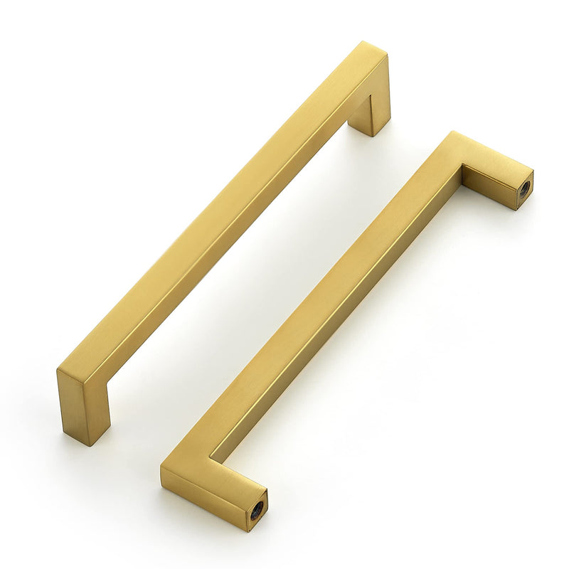 Ravinte 10 Pack 6-1/4 Inch Square Cabinet Handles, Brushed Brass Finish, Stainless Steel Kitchen Hardware Pulls with 6-1/4" (160mm) Hole Center for Cabinets, Gold 6-1/4 inch Hole Center