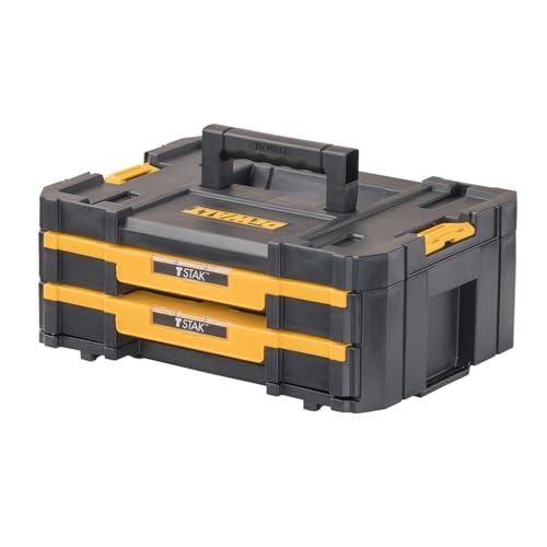 Bundle of DEWALT TSTAK Tool Storage Organizer with Double Drawers (DWST17804) + DEWALT TSTAK II Tool Box, Flat Top Tool Storage Case, Organizer Box Holds Up To 66 lbs,13 Inch (DWST17807)