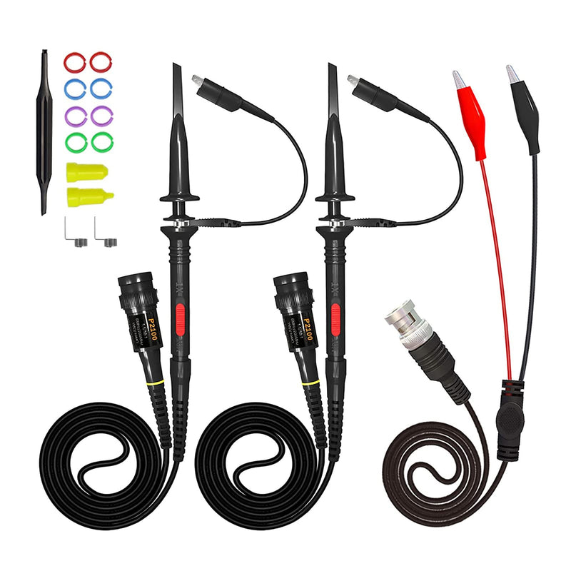 AUTOUTLET 2pcs P2100 100MHz Oscilloscope Probe Kit, Oscilloscope Probe with BNC to Crocodile Clip Test Lead Kit, 10:1 and 1:1 Switchable High Precision Scope Oscilloscope Clip Probes 100 MHz (with BNC to crocodile clip)