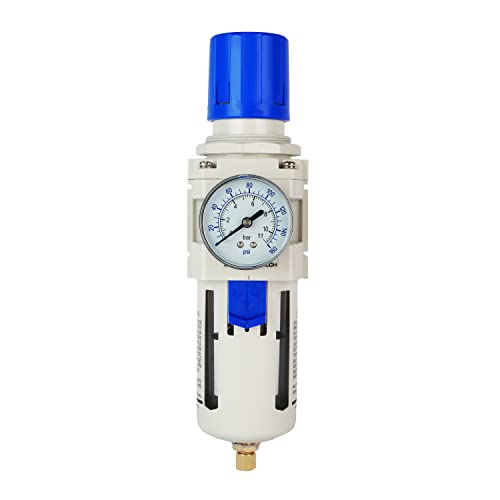 BLCH 1/2" NPT Air Compressor Filter - Air Pressure Regulator Filter Combo,Compressed Air Dryer AW4000-04 Semi-Auto Drain Poly Bowl Gauge 0-160 PSI 5μm