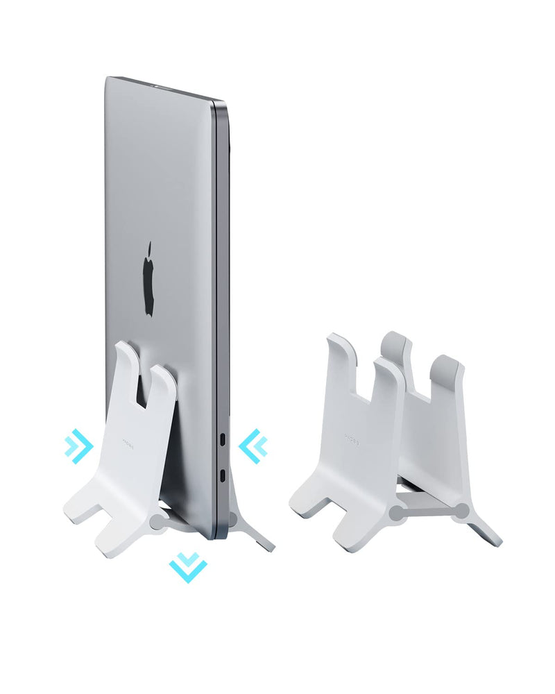 Hagibis Vertical Laptop Stand Desktop for Desk Gravity Locking Holder Dock Save Space Improves Airflow for MacBook Pro, Mac Mini, Surface, HP, Dell, Chrome Book (White ABS) White ABS