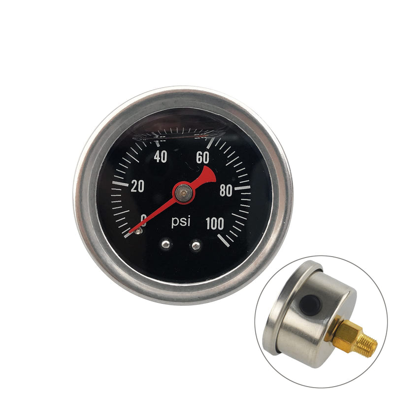 Universal Manual Inline Fuel Pressure Regulator Gauge Liquid Filled 0-100psi Oil Press Gauge 1/8" NPT