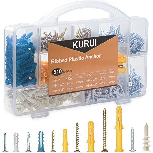 KURUI Drywall Anchors and Screws Assortment Kit, 510Pcs Dry Wall Anchors Gold Silver 510