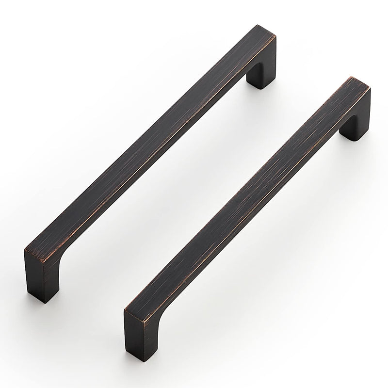 Ravinte 5 Pack Solid 5 Inch Square Cabinet Handles - Oil-Rubbed Bronze Drawer Pulls - Kitchen Hardware 5 Inch Hole Center