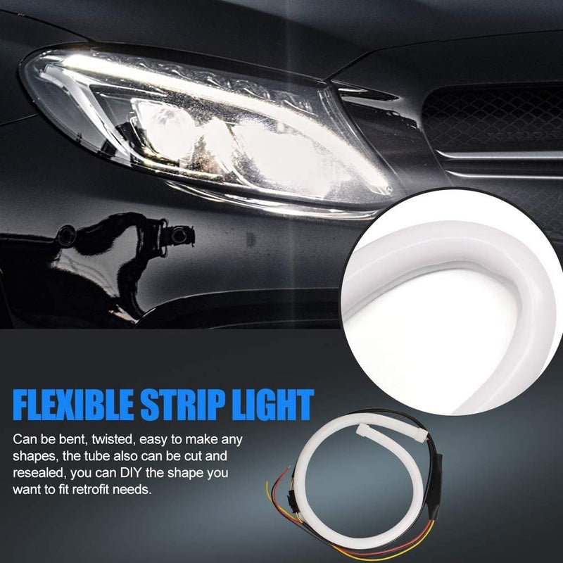 2PCS 45cm Dual Color DRL & Turn Signal LED Strip Lights, White Amber LED Strip Tube Car Flexible Daytime Running Lights Waterproof Light Decorative Lamp