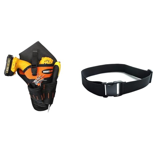 Impact Driver Holster Drill Holster for Tools and Drill bits + Tool Web Work Belt Buckle 2" inch Wide Belt Black Simple Style for Woodworkers and Contractors