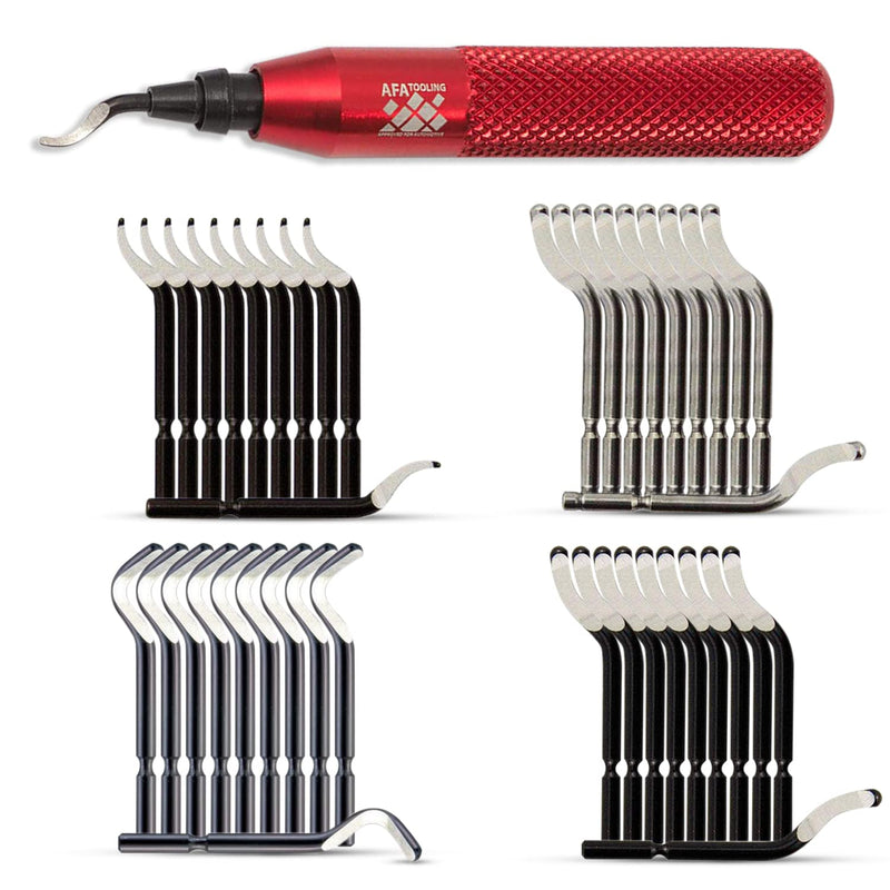 AFA Tooling - Deburring Tool with 41 High Speed Steel Blades - Works on Metal, Resin, PVC Pipes, Copper, Plastic and 3D Printed Edges - Plumbing & 3D Printing Burr Removal Reamer Tool 41 Blades (Mixed 4 Types)