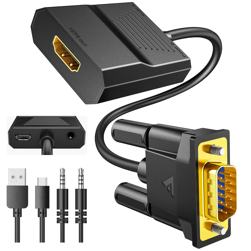 FOINNEX VGA to HDMI Adapter Converter with Audio, PC VGA Source Output to TV/Monitor with HDMI Connector, 1080P Male VGA to Female HDMI Adaptador for Desktop Laptop Projector to Monitor HDTV, 1.5FT 1.5FT/0.5M VGA to HDMI Adapter