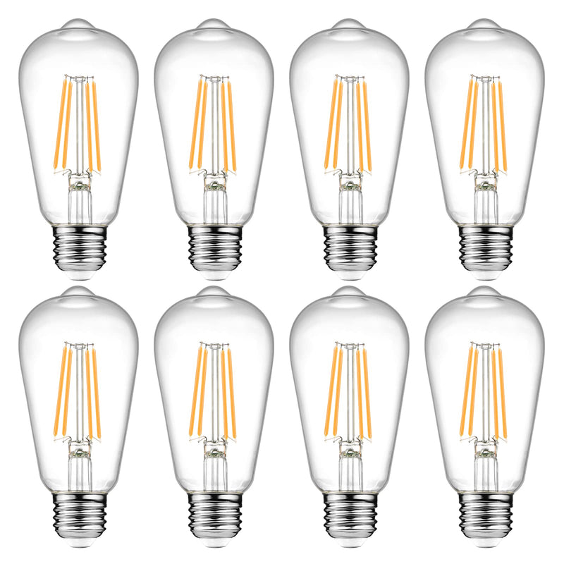 Ascher Vintage LED Edison Bulbs, 6W, Equivalent 60W, Non-Dimmable, Warm White 2700K, ST58 Antique LED Filament Bulbs with 80+ CRI, E26 Medium Base, Clear Glass, Pack of 8 8 Count (Pack of 1)
