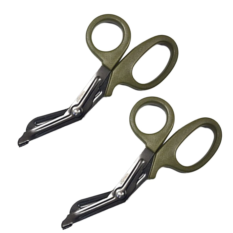 Ever Ready First Aid Titanium Bonded Bandage Shears 7 1/4" Bent - Drab Olive Green - 2 Pack - Autoclavable 2-Pack