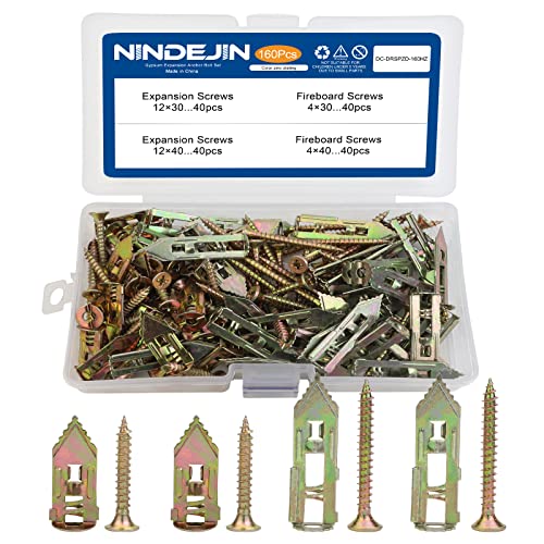 NINDEJIN 160 PCS Drywall Self-Drilling Anchor + M4 Self Tapping Screws Kit