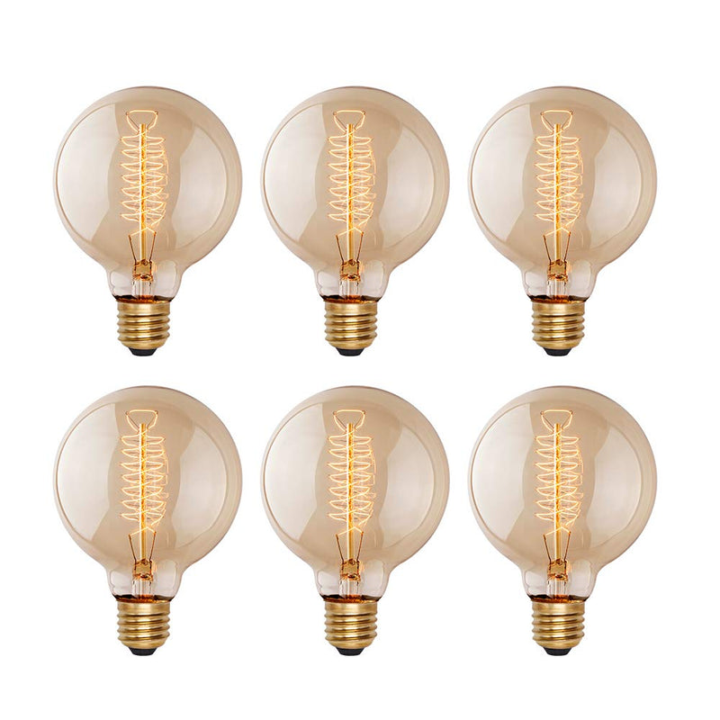 Edison Incandescent Light Bulbs 60 Watt, G25(G80) Vintage Light Large Bulb, 6-Pack Globe Bulbs 2100K Warm White, E26 Medium Base Dimmable, 240 Lumens Filament, Vanity Light Bulbs for Bathroom Amber Glass-2100k 6 Count (Pack of 1)