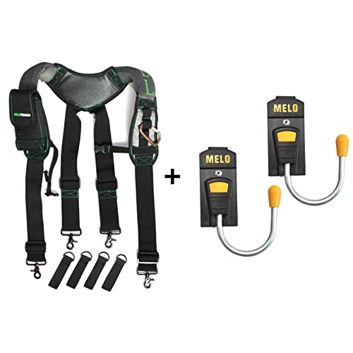 MELOTOUGH 1 PACK Gel Construction Tool Belt Suspenders With Trigger Hook + 2 PACK Tool Holster Cordless Drill Holster Tool Hook Single