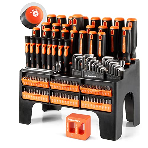 ValueMax 126-PC Magnetic Screwdriver Set with Plastic Racking Organizer, Magnetizer Demagnetizer, DIY Tools & Equipment for Men Women Mechanic, Herramientas Tool Bit Kit Home Improvement Gift 126 PCS