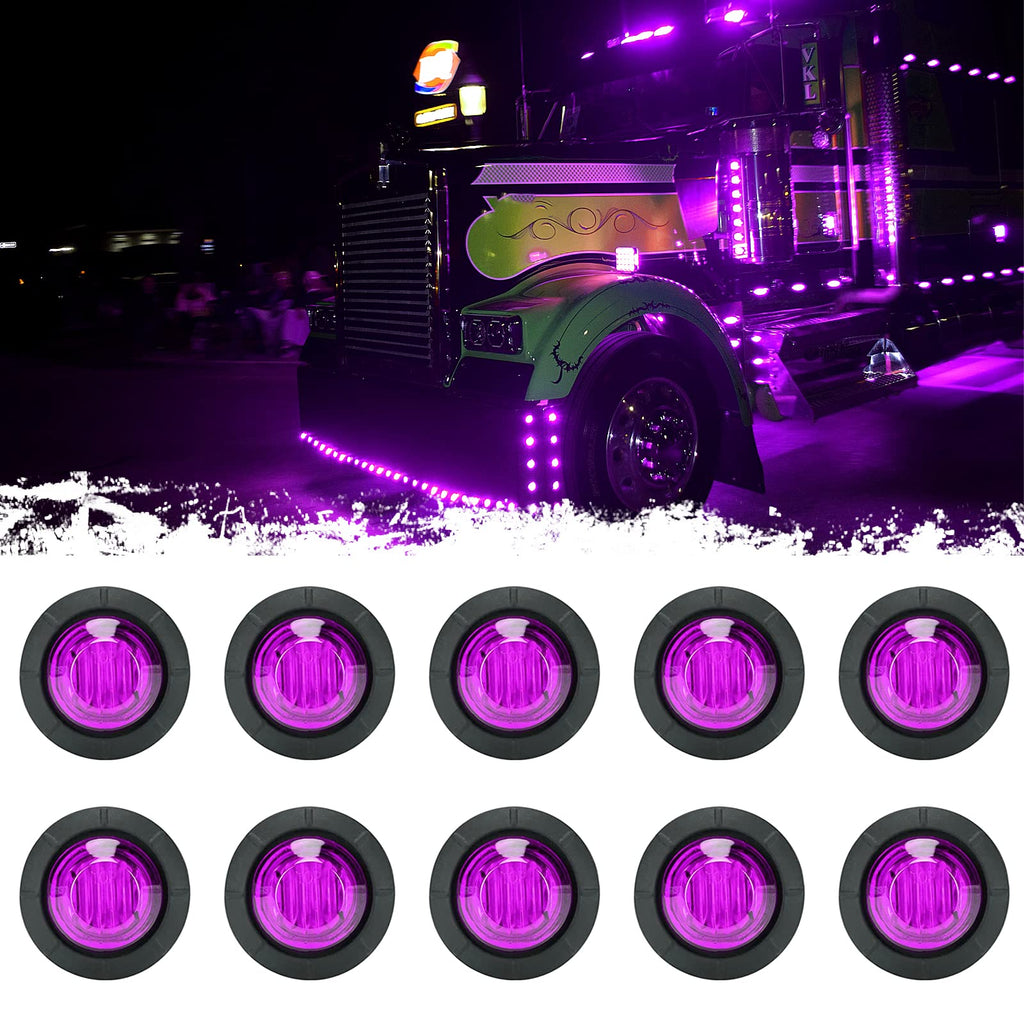 PSEQT 3/4" LED Rock Lights Round Underglow Side Marker Clearance Wheel Fender Light w/Bullet Grommet Waterproof for Trailer Pickup Truck Golf Cart Offroad Wrangler RV UTV ATV (Purple-Color 10Pcs) Purple, 10Pcs