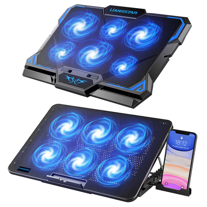 LIANGSTAR Laptop Cooling Pad with 6 Quiet Led Fans for Gaming Working with Phone Holder