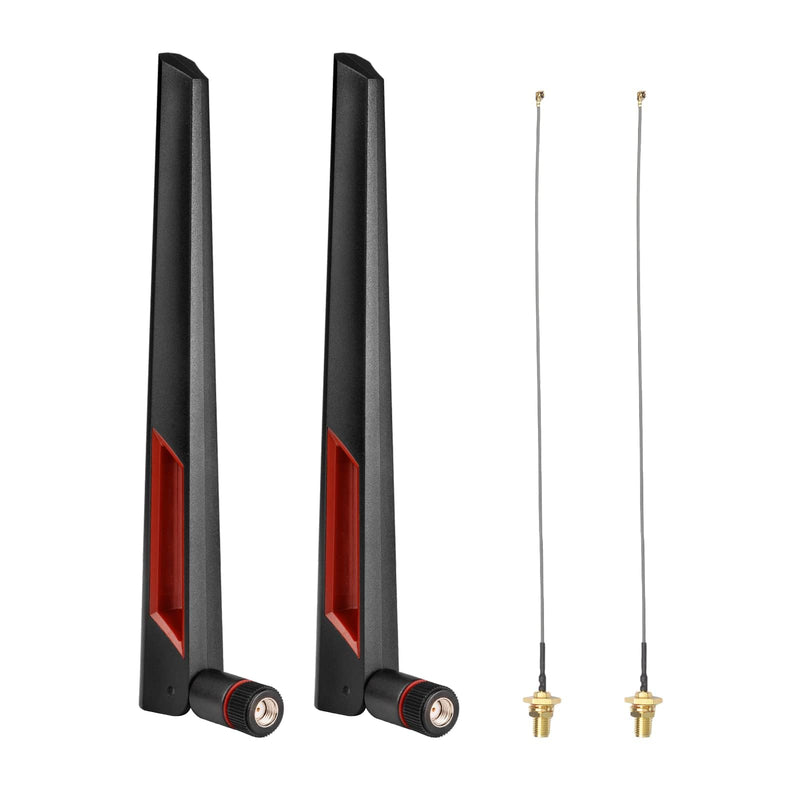 SUPERBAT 8dBi WiFi Antenna 2.4GHz 5GHz 5.8GHz Dual Band RPSMA Antenna + 15CM RP-SMA Pigtail for Mini PCIe Card Wireless Routers, PC Desktop, Repeater, FPV Drone 2pcs 2-pack short wifi antenna
