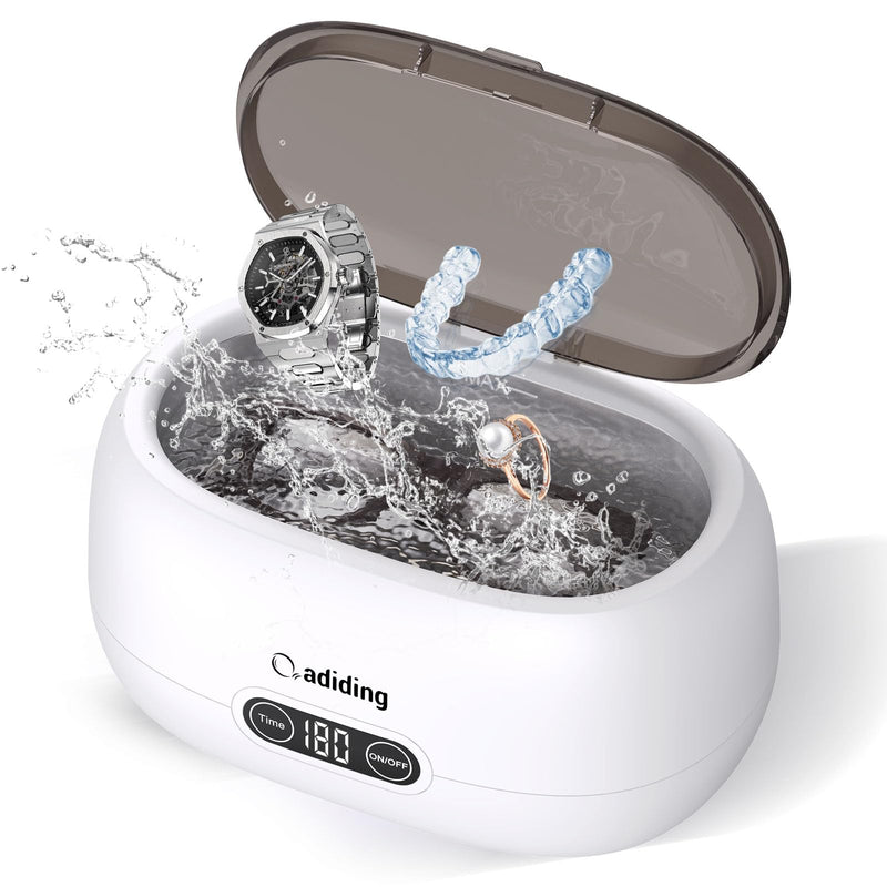 Adiding Jewelry Cleaning Machine, 650mL (23oz) Ring Sonic Cleaner Machine for Glasses, Earring, Denture, Retainer, Watch Straps, Razor -5 Cleaning Modes, Digital Timer, SUS304 Stainless Steel Brown