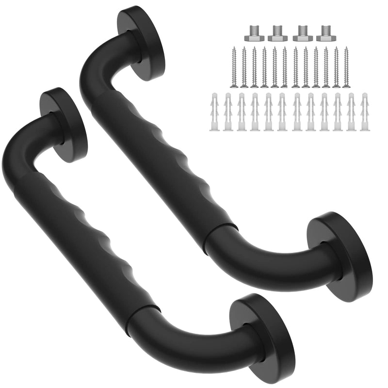 2 Pack 12 Inch Anti-Slip Shower Grab Bars w/Rubber Grip, iMomwee Stainless Steel Bathroom Wall Mount Matte Black Grab Bar Handle, Safety Balance Handrail, Handicap Elderly Senior Assist Bath Handle matte black with rubber grip