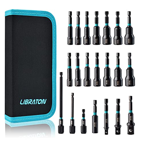 LIBRATON 21PCS Magnetic Nut Driver Set, Impact Drill Driver Bit Set 1/4"