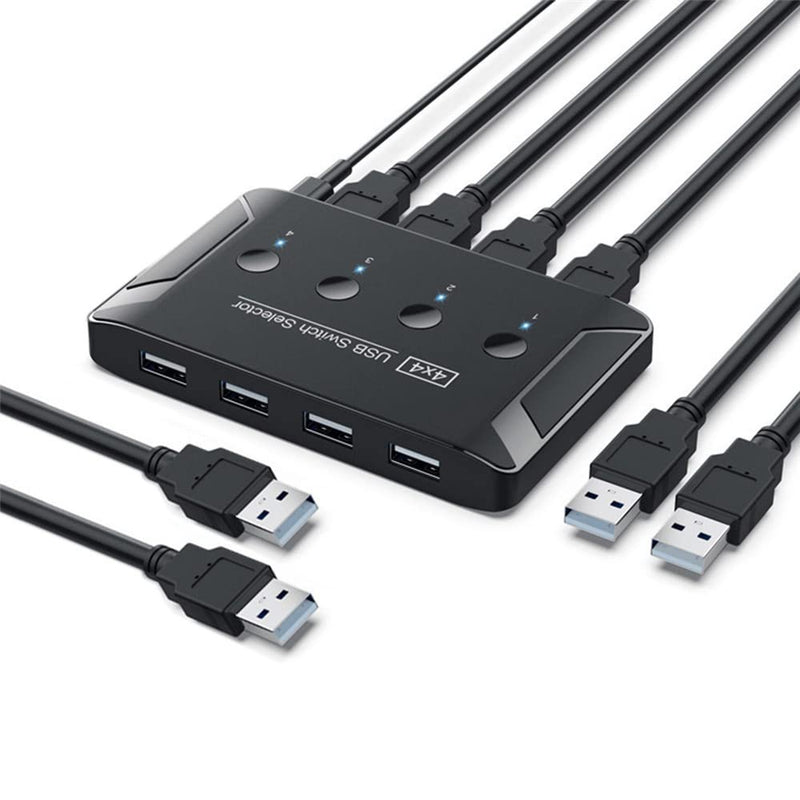 xiwai KVM USB 2.0 Switch Selector 4 Port PCs Sharing 4 Devices for Keyboard Mouse Scanner Printer Black USB2.0