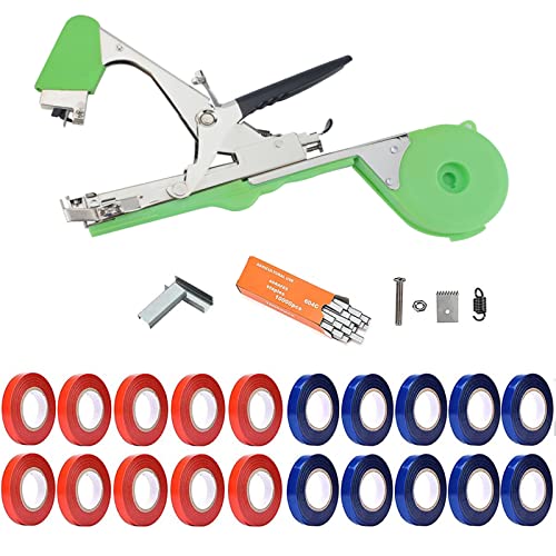 Plant Tying Machine Tool,Plant Tape Gun with 10000pcs Staples 20 Rolls Tape and Replacement Blade for Grapes,Raspberries,Tomatoes and Vining Vegetables Tying Tool(Green) Green