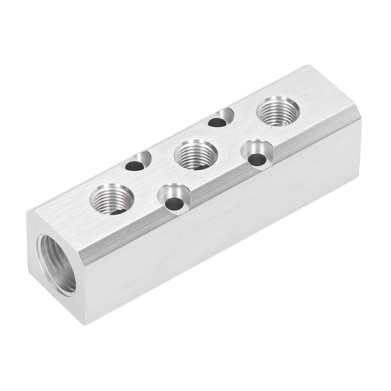 Eujgoov Pneumatic Distribution Block, Air Distribution Block, Aluminum Block, Compressed Air Distributor, Pneumatic Block, G1/2 Input, G1/4 Output, 30 x 30 mm (SY30‑02‑4F)